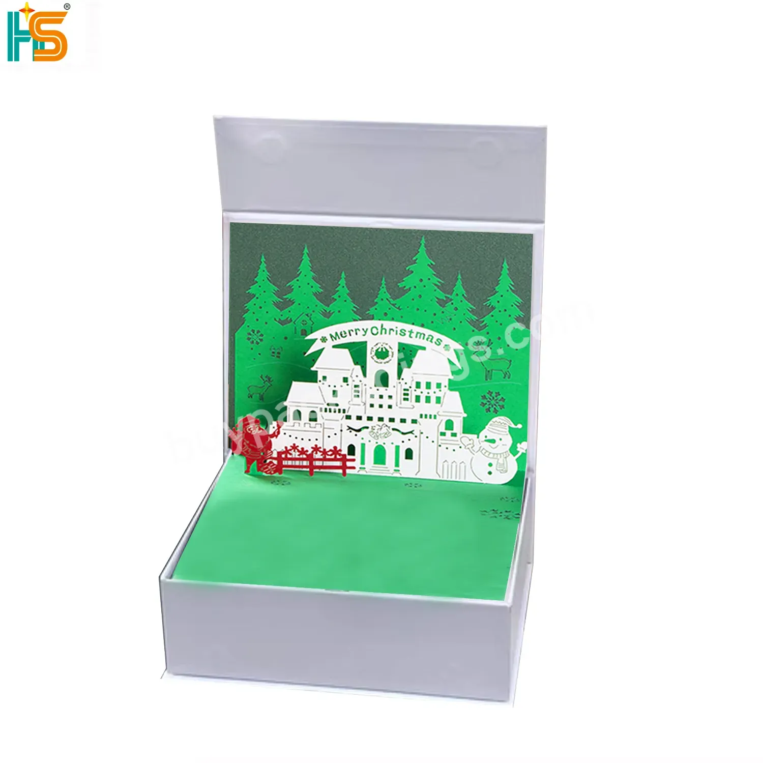 White Hard Cardboard Rigid Gift Box Packaging Custom 3d Pop Up Christmas Box