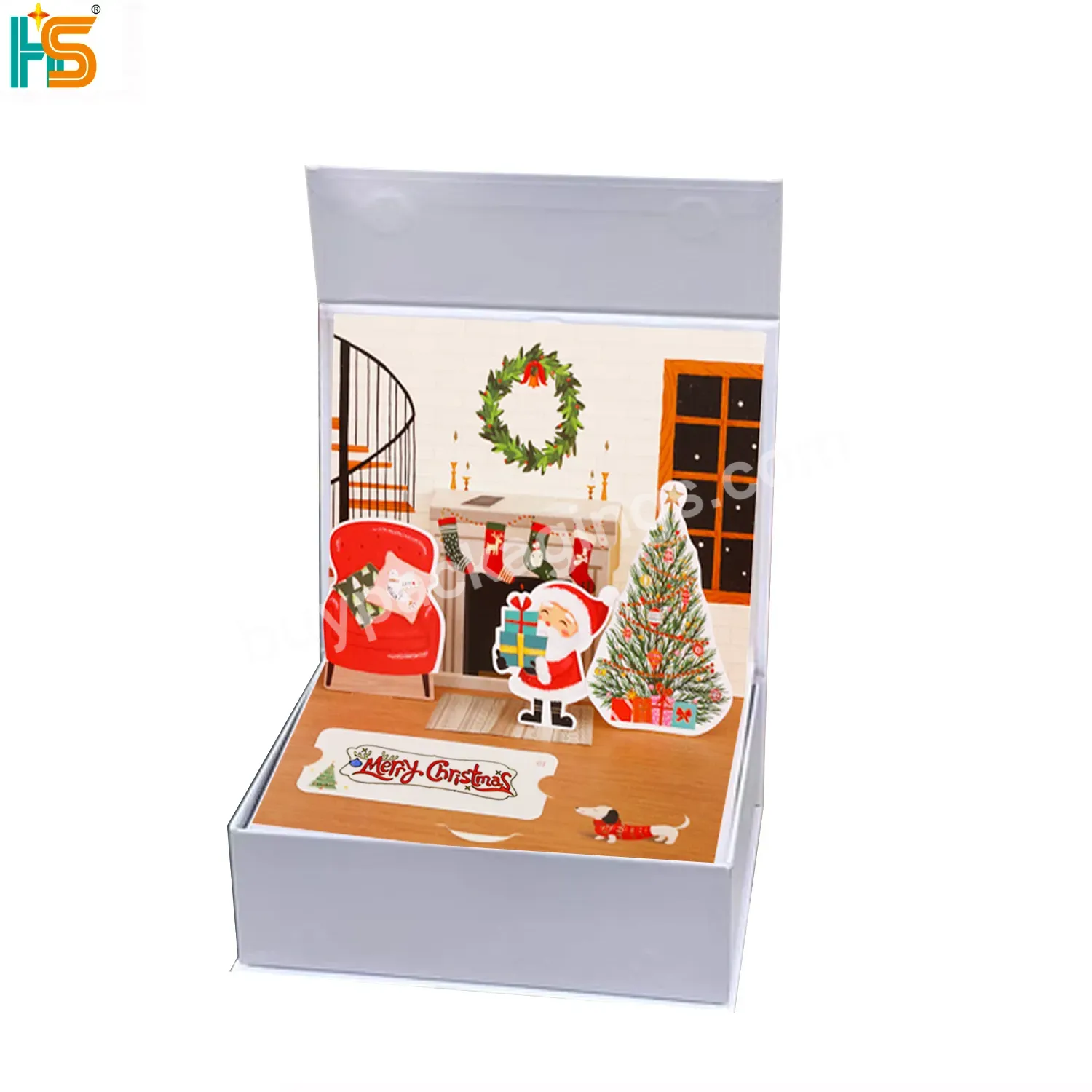 White Hard Cardboard Rigid Gift Box Packaging Custom 3d Pop Up Christmas Box
