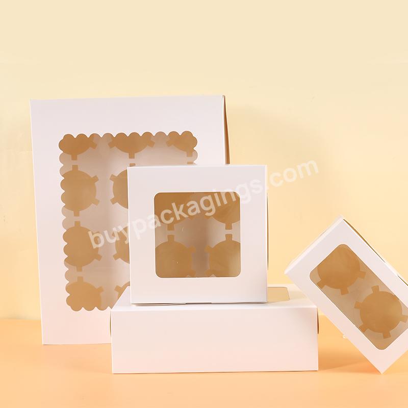White Kraft Paper 2/4/6/12 Pcs Cup Cake Packaging Mochi Baking Box Egg Tart Boxes With Window