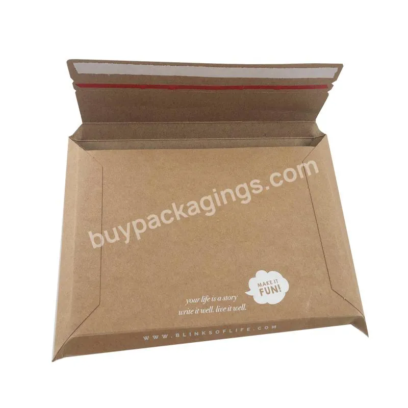white logo printed expandable rigid 350gsm brown kraft paperboard envelope packaging box