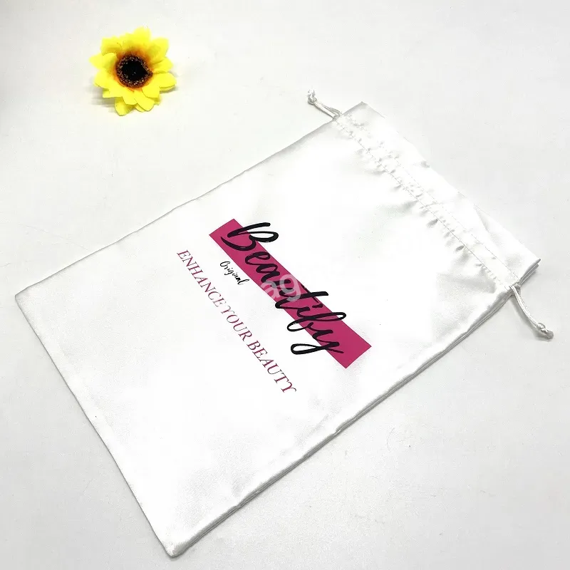 White Packaging Silk Satin Lash Drawstring Bag Custom Logo Hair Extensions Wrapping Dust Drawstring Bags