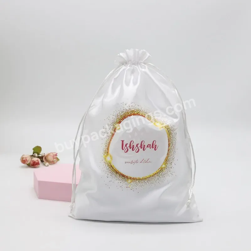 White Wholesale Satin Silk Dust String Bag With Custom Logo Swimwear Purses Wig Packaging Bags - Buy Satin Bag Custom,Swimwear Bags,Satin Bags For Purses.