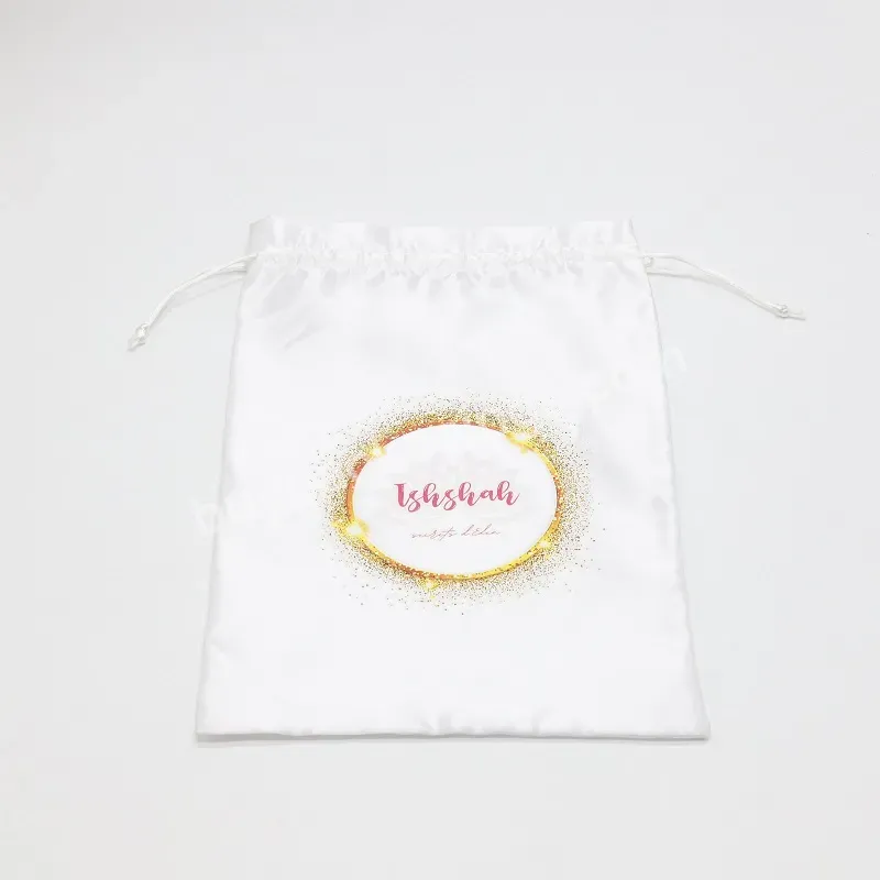 White Wholesale Satin Silk Dust String Bag With Custom Logo Swimwear Purses Wig Packaging Bags - Buy Satin Bag Custom,Swimwear Bags,Satin Bags For Purses.