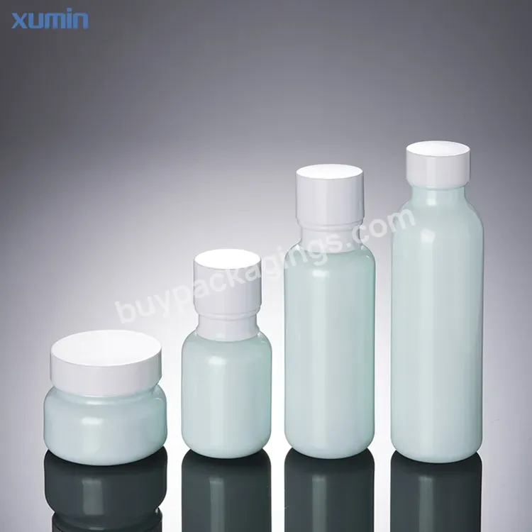 White/red/blue/green Glass Cosmetic Bottle 50ml 110ml 150ml Glass Bottle Set With 50g Glass Jars