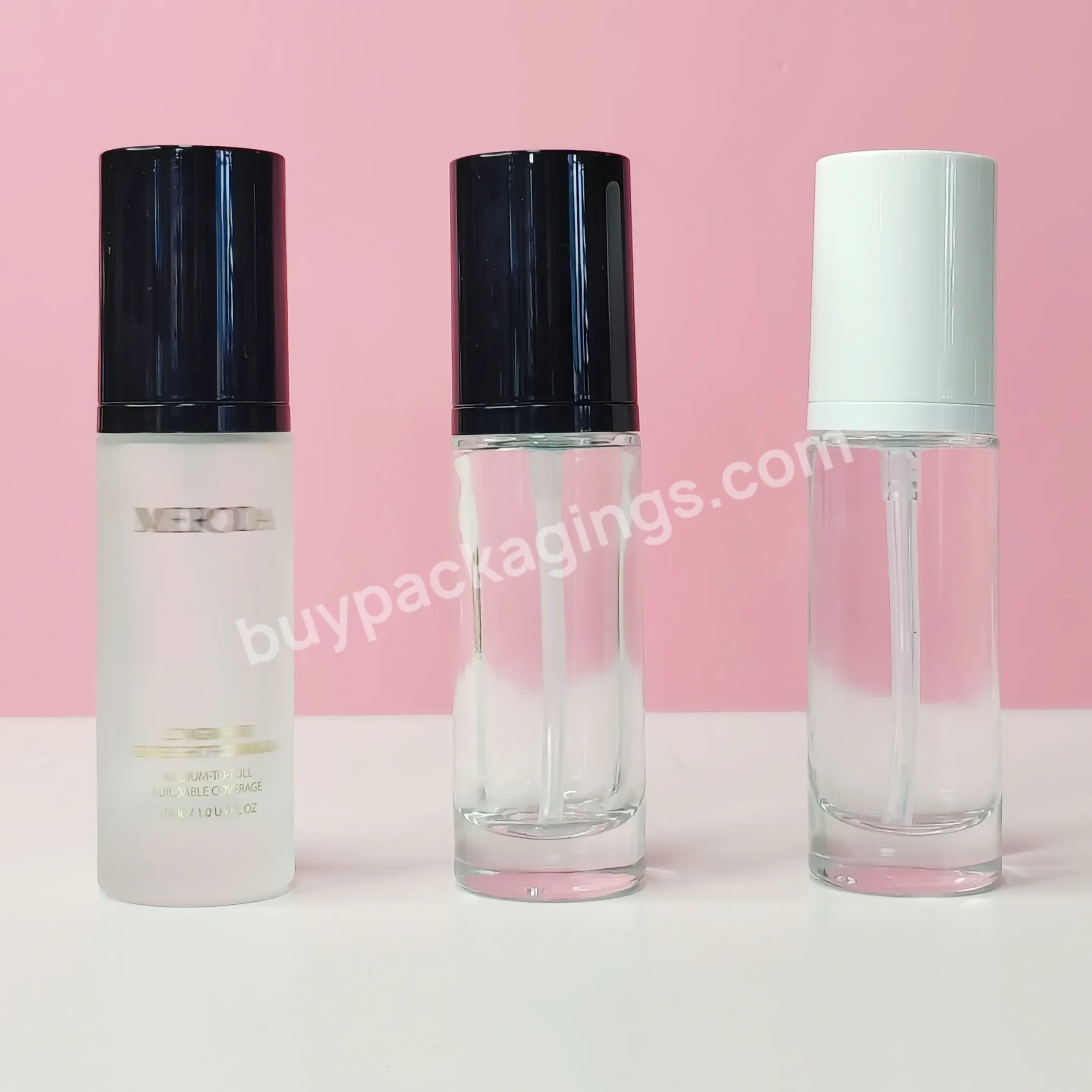 Whole Sale 30ml Custom Printing Round Bottle Liquid Foundation Cream Lotion Glass Bottle