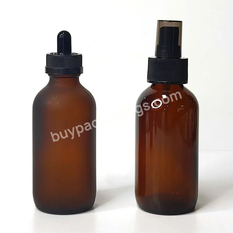 Whole Sale Cosmetic Package Lotion Shampoo Serum Amber Brown Round Glass Spray Dropper Boston Bottle