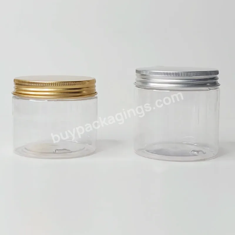 Whole Sale Custom Empty Wide Mouth Cosmetic Package 200g 250g Aluminum Cap Transparent Plastic Pet Jar