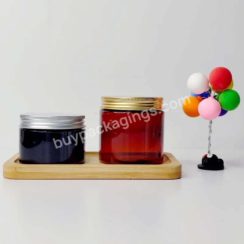 Whole Sale Custom Empty Wide Mouth Cosmetic Package 200g 250g Aluminum Cap Transparent Plastic Pet Jar