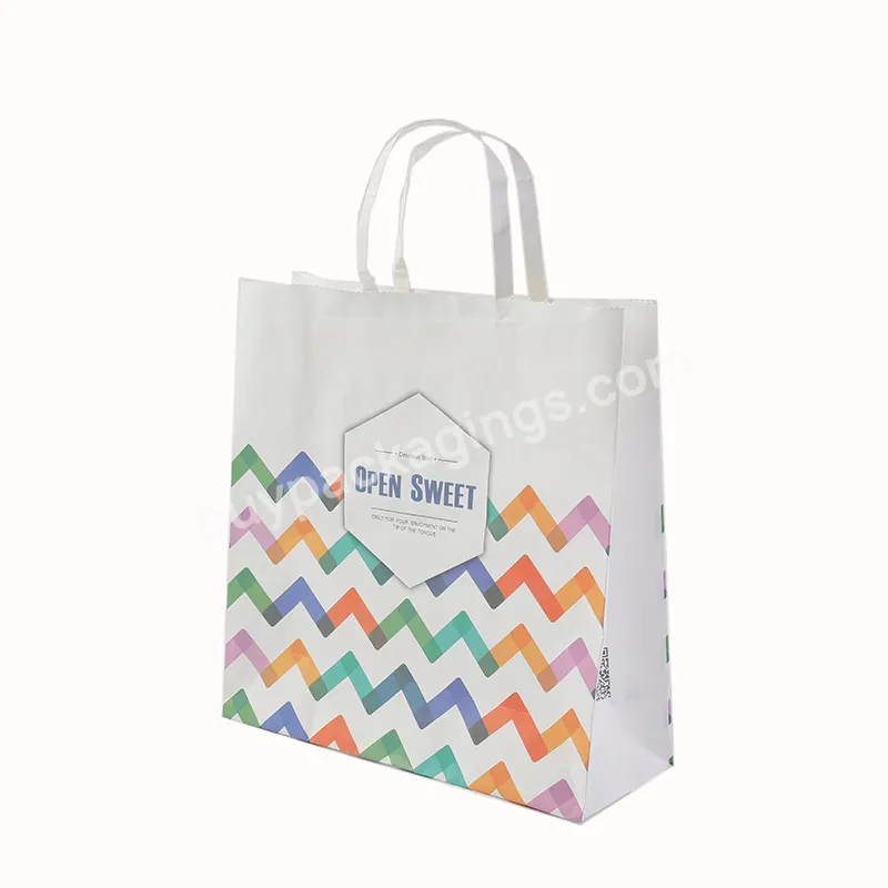 Whole Sale White Kraft Paper Bag With Handle Custom Printed Shopping Paper Bags