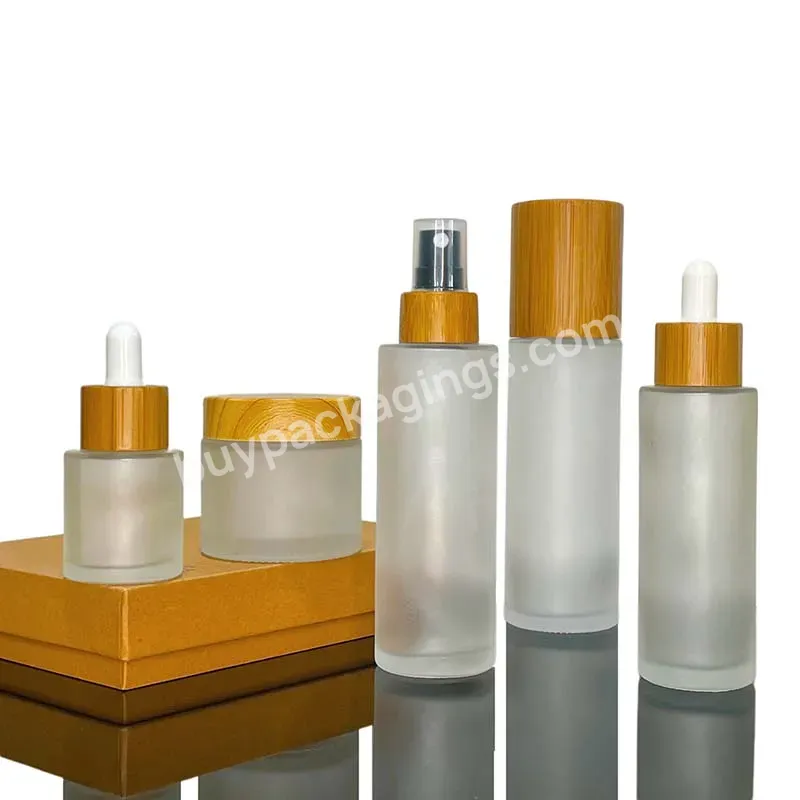 Whole Set 20g 30g 50g Natural Bamboo Lids Lotion Toner Bottles Empty Refillable Cosmetic Container Frosted Glass Cream Jars - Buy 30g Brown Glass Bottles With Plastic Bamboo Lid,Matte Frosted Black Amber 10ml 20ml 50ml Glass Cream Jars With Bamboo Pl