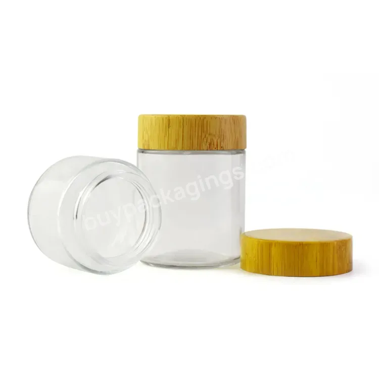 Wholesale 1-6oz Wooden Lid Flower Storage Child Resistant Glass Jar