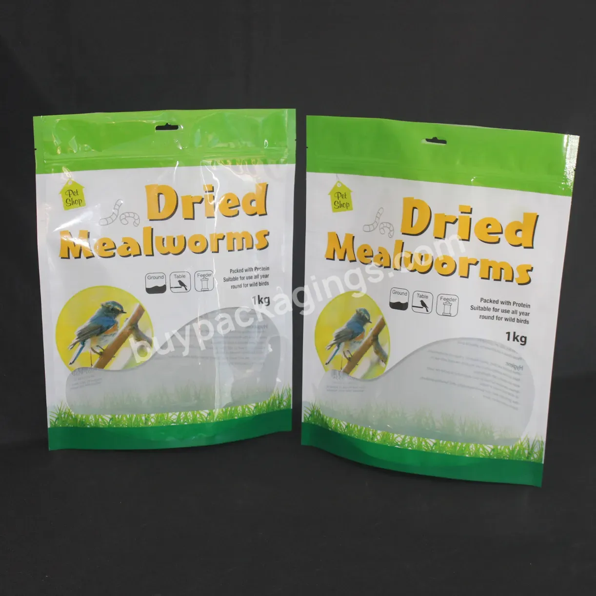 Wholesale 1 Kg Freeze Dried Mealworms Animal Feed Chicken Food Packing Plastic Bags Packaging Stand Up Pouch With Window