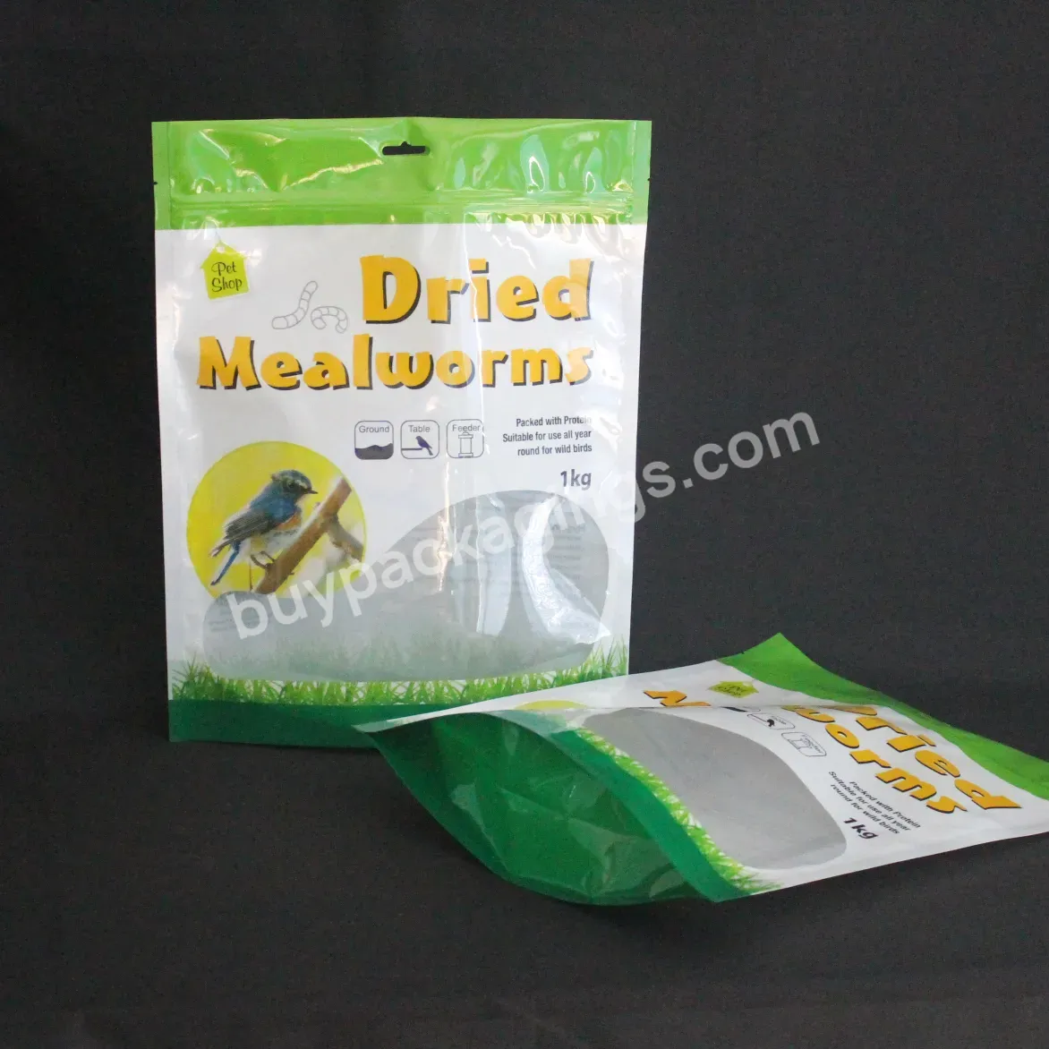 Wholesale 1 Kg Freeze Dried Mealworms Animal Feed Chicken Food Packing Plastic Bags Packaging Stand Up Pouch With Window