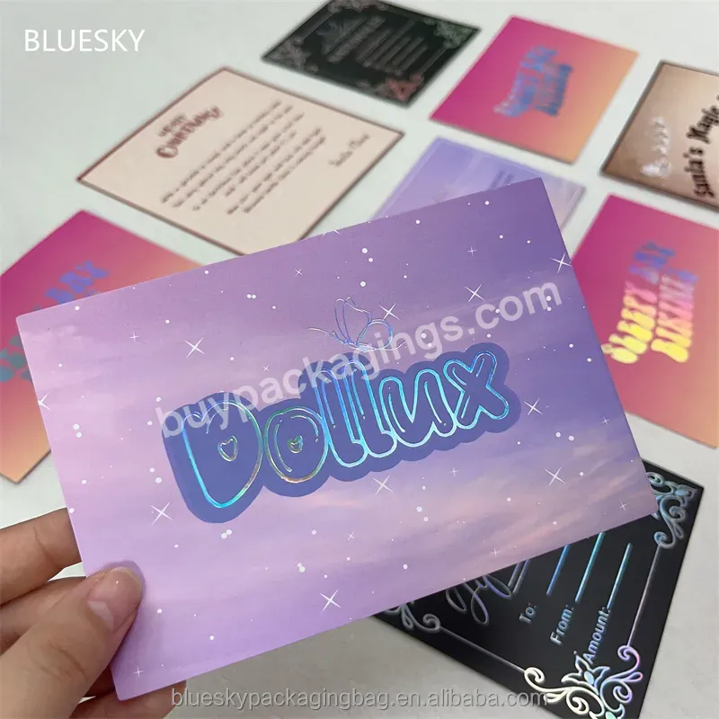 Wholesale 100pcs Luxury Coated Paper Thank You Cards With Holographic Design Printing Logo Business Greeting Cards