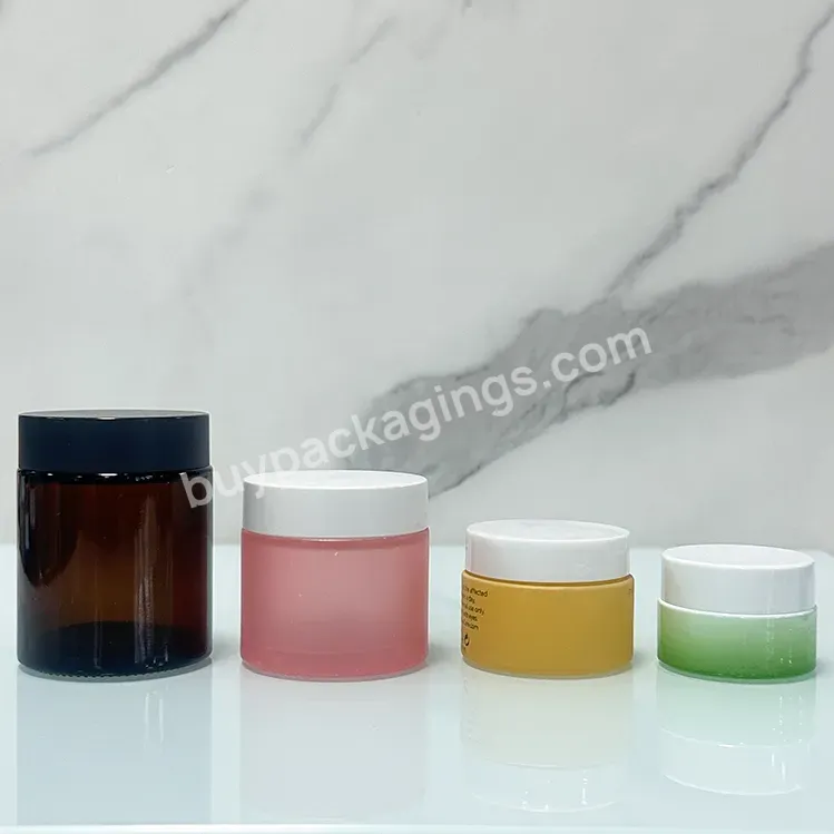 Wholesale 10g 15g 20g 30g 50g 60g 100ml Empty Clear Cosmetic Yellow Glass Cream Jars With White Plastic Lids Caps For Skin Care