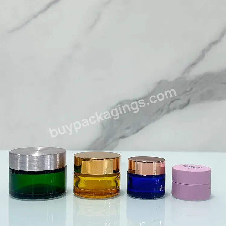 Wholesale 10g 15g 20g 30g 50g 60g 100ml Empty Clear Cosmetic Yellow Glass Cream Jars With White Plastic Lids Caps For Skin Care