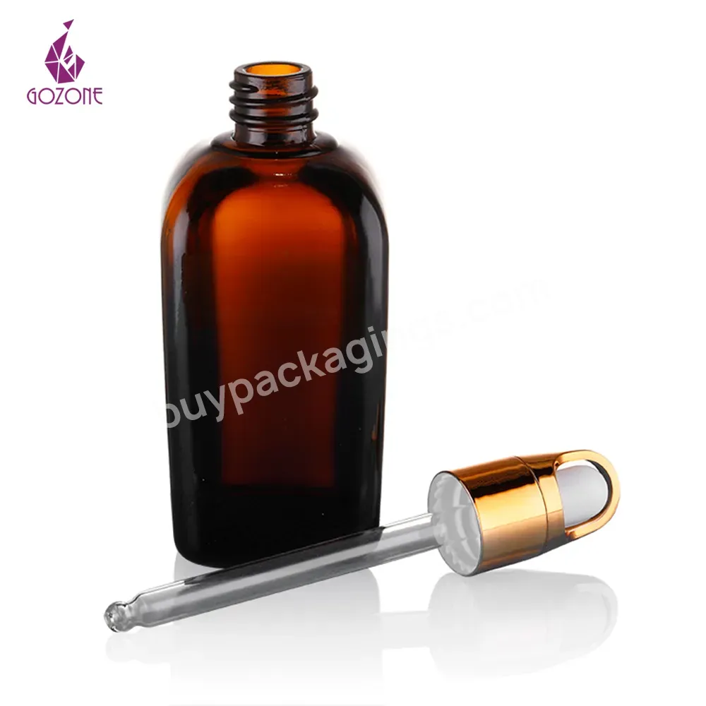 Wholesale 10ml 20ml 30ml 50ml 100ml Amber Bottle Square Oil Dropper For Luxury Cosmetic Packaging