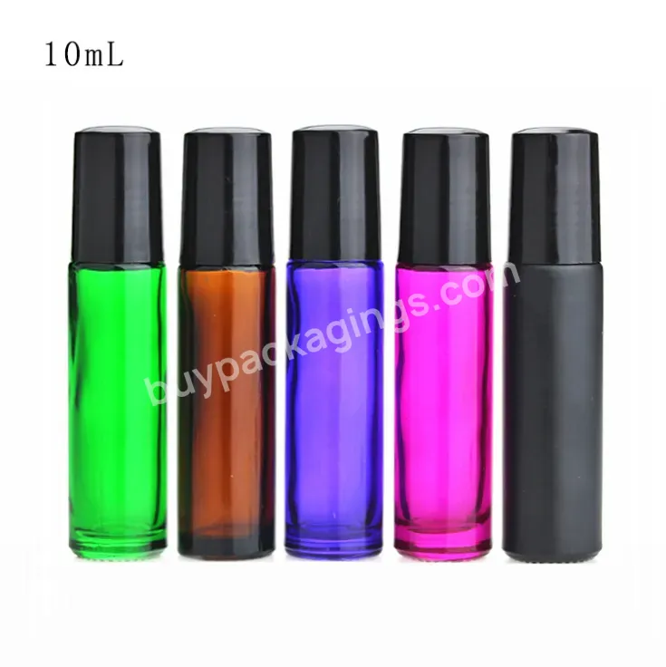 Wholesale 10ml Amber Green Clear Pink Purple Perfume Glass Roll On Bottle With Metal Roller Ball