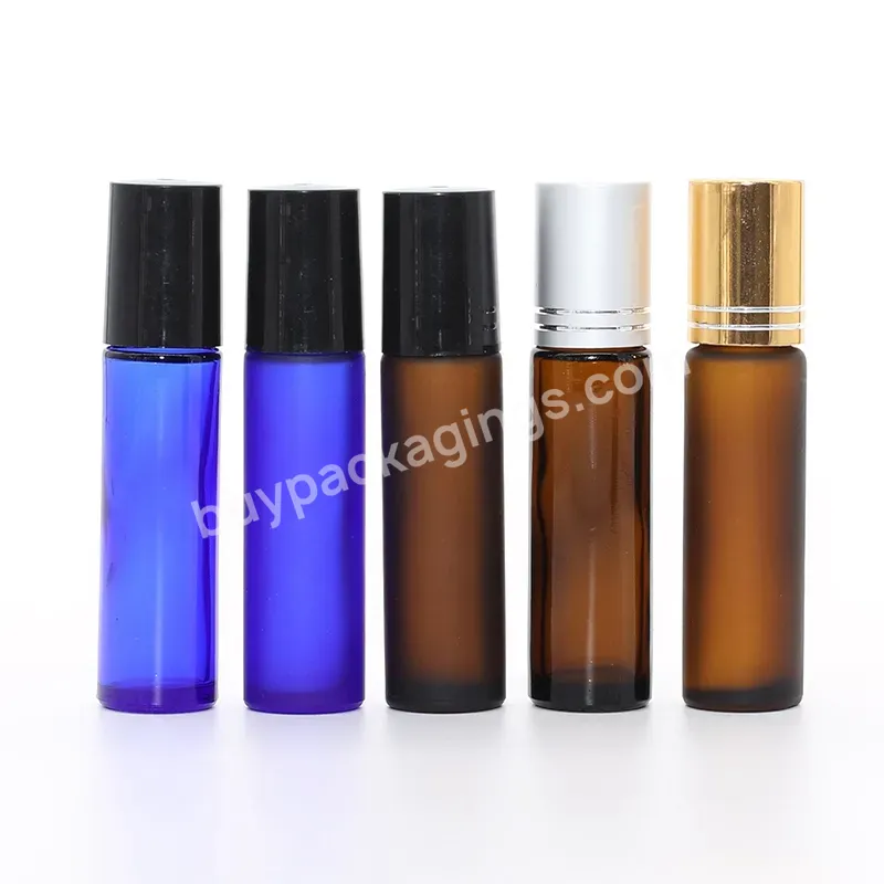 Wholesale 10ml Clear Amber Blue Purple Pink Green Roll On Glass Bottles With Metal Ball Golden Cap Silver Lids Black Cover