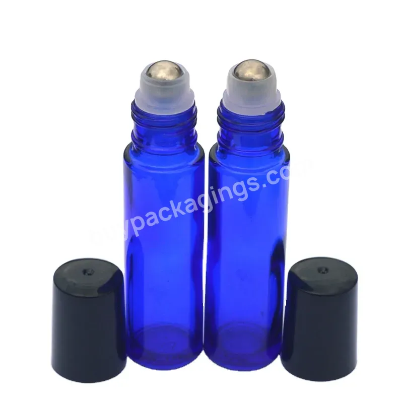 Wholesale 10ml Cobalt Blue Perfume Glass Roll On Bottle Stainless Steel Roller Glass Bottle With Metal Roll On