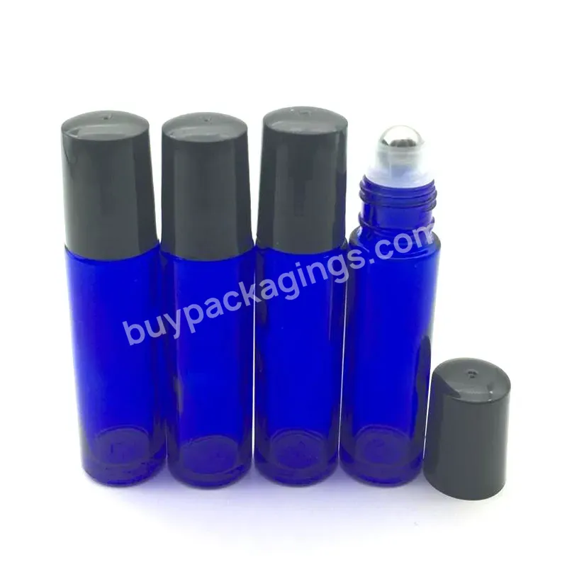 Wholesale 10ml Cobalt Blue Perfume Glass Roll On Bottle Stainless Steel Roller Glass Bottle With Metal Roll On