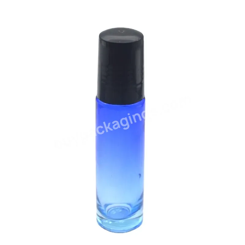 Wholesale 10ml Gradient Cobalt Blue Perfume Glass Roll On Bottle Stainless Steel Roller With Black Plastic Cap