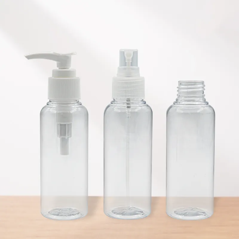 Wholesale 115ml Cosmetic Transparent Plastic Packaging Bottle PET Round Shape Perfume Sprays Bottle 100ml Travel Bottle Custom