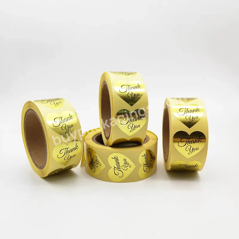 Wholesale 1.5 Inc Gold Heart Shape Thank You For Your Purchase Sticker Roll