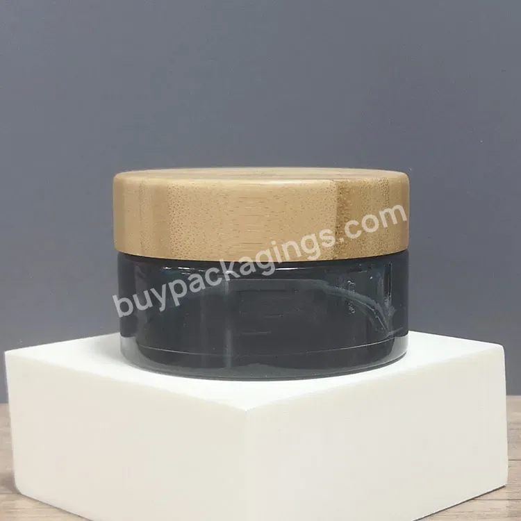 Wholesale 15g 20g 30g 50g Cosmetic Cream Containers Frosted Amber Black Glass Jar With Bamboo Wood Lid Engraving Logo