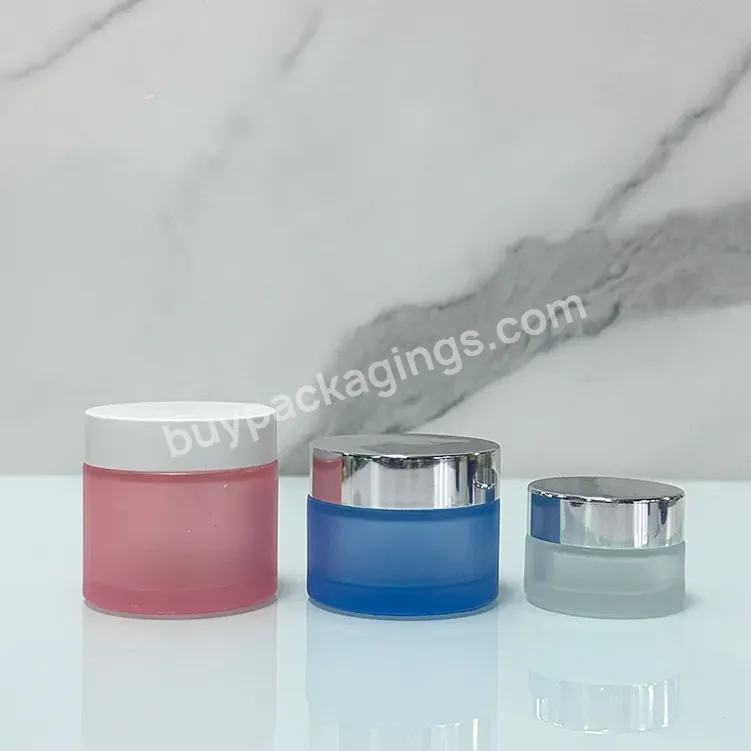 Wholesale 15g/30g/50g Blue Glass Cream Jar With Plastic Lid Cosmetic Container For Skincare Packaging