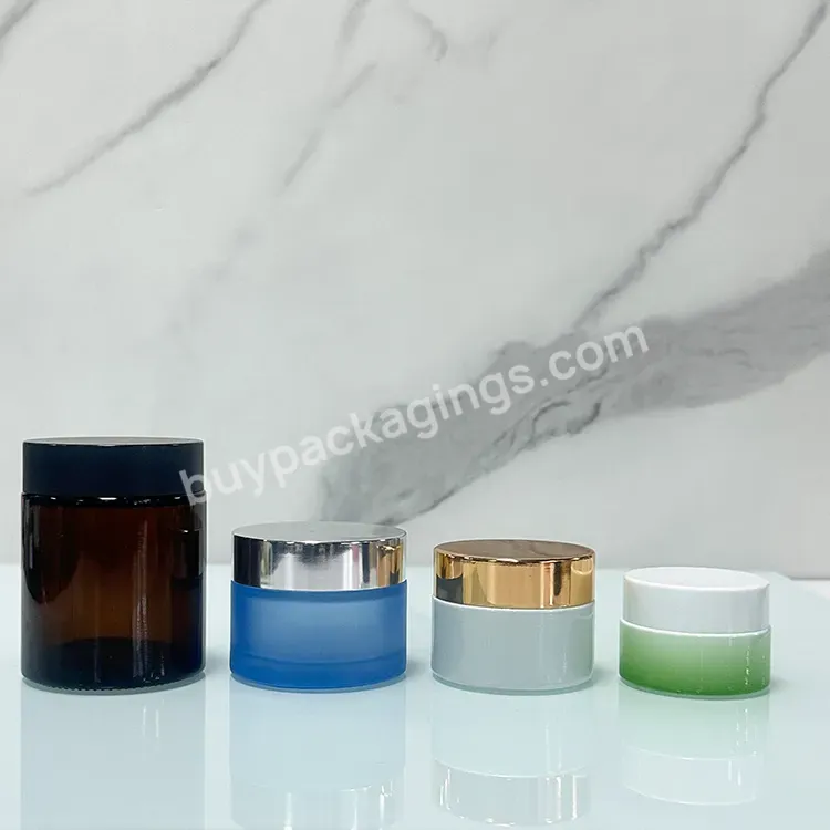 Wholesale 15g/30g/50g Blue Glass Cream Jar With Plastic Lid Cosmetic Container For Skincare Packaging