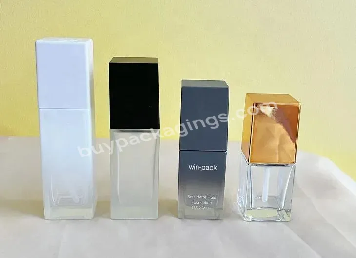 Wholesale 15ml 20ml 30ml 40ml Square Cosmetic Packaging Frosted Empty Serum Pump Lotion Foundation Glass Bottle With Pump