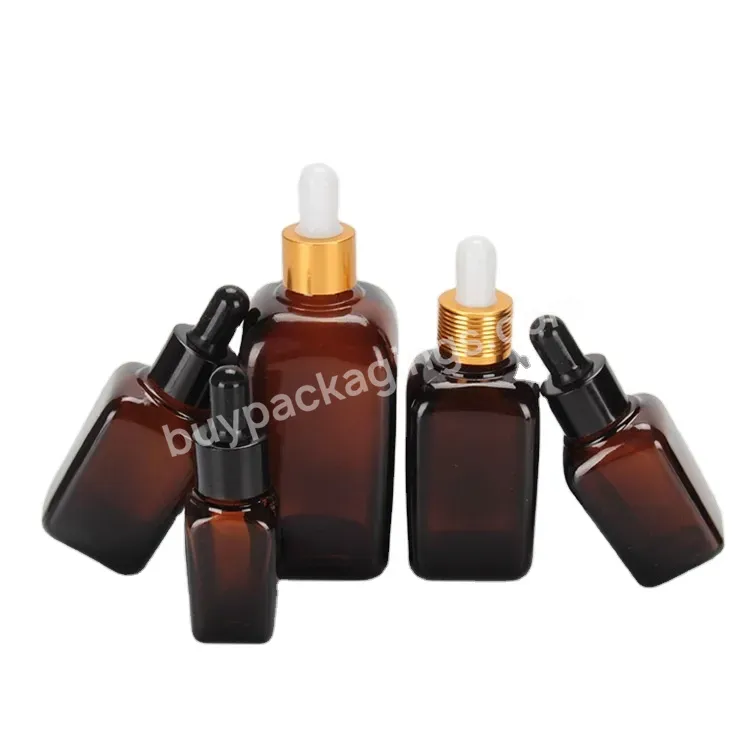 Wholesale 15ml 25ml 30ml 50ml 100ml Amber Square Glass Essential Oil Dropper Bottle Serum Bottles With Aluminum Dropper Screw Ca