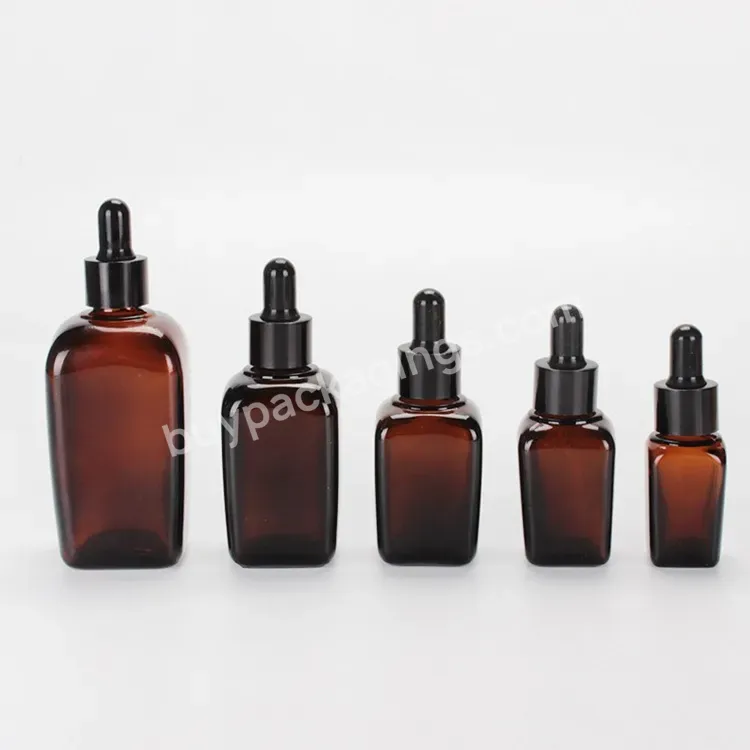 Wholesale 15ml 25ml 30ml 50ml 100ml Amber Square Glass Essential Oil Dropper Bottle Serum Bottles With Aluminum Dropper Screw Ca