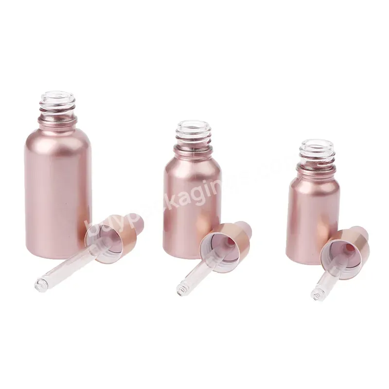 Wholesale 15ml 30ml 50ml 100ml Matt Rose Gold Electroplated Glass Essential Oil Dropper Bottle With Matt Rose Gold Aluminum Drop