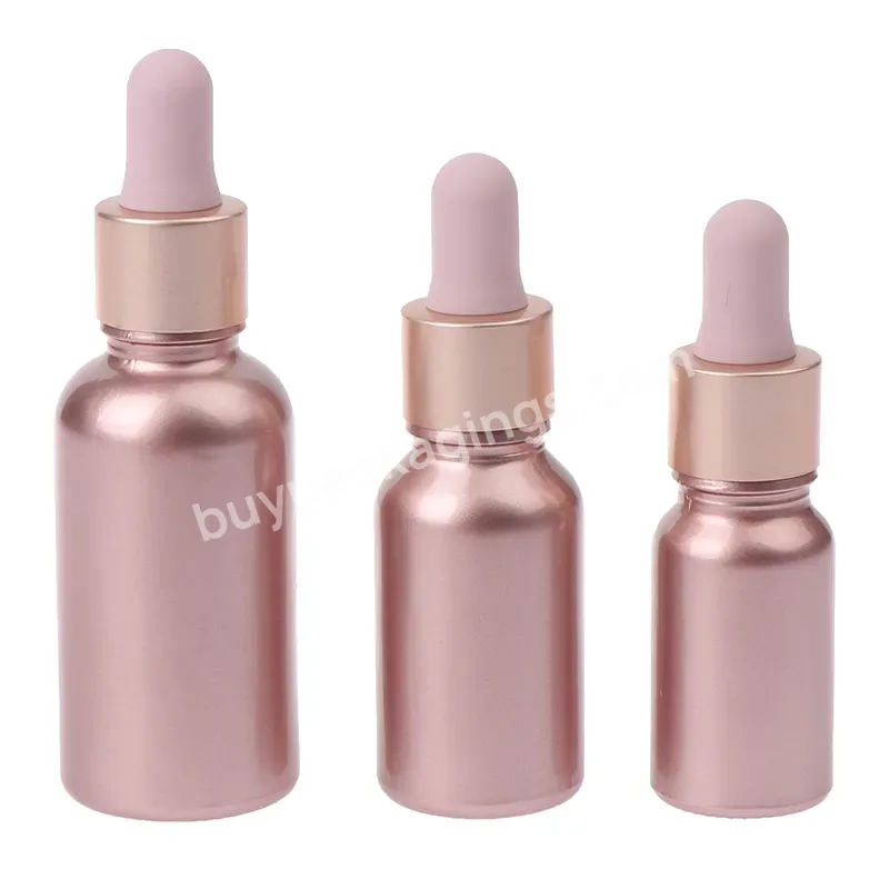 Wholesale 15ml 30ml 50ml 100ml Matt Rose Gold Electroplated Glass Essential Oil Dropper Bottle With Matt Rose Gold Aluminum Drop