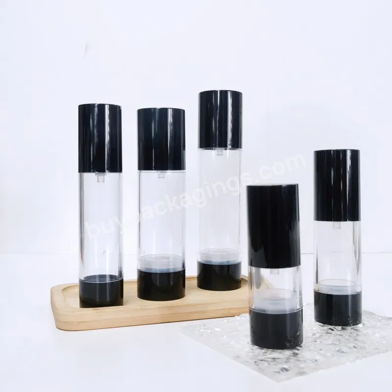 Wholesale 15ml 30ml 50ml 80ml 100ml 120ml Plastic Airless Pump Bottle With Black Cap For Skin Care Cosmetic Packaging