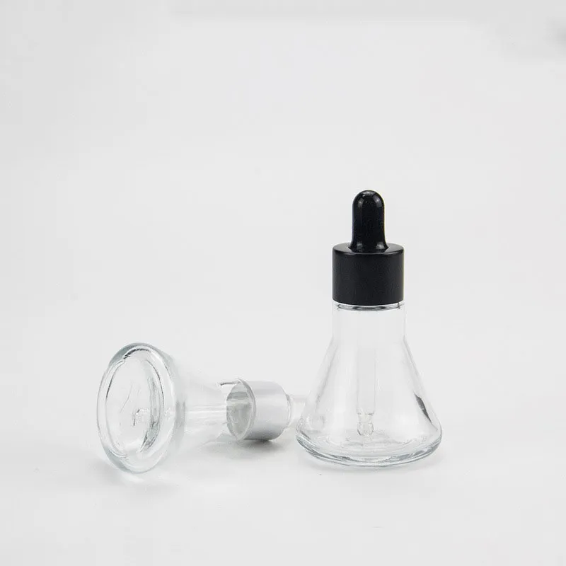 Wholesale 15ml 30ml Transparent Various Cover Glass Material Conical Bottle Essential Oil Bottle With Dropper