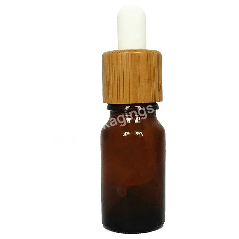 Wholesale 15ml Amber Square Glass Essential Oil Dropper Bottle Serum Bottles With Real Bamboo Dropper Cap