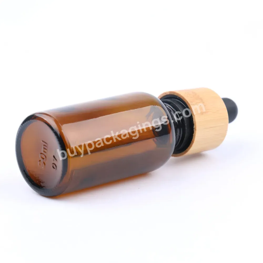 Wholesale 15ml Amber Square Glass Essential Oil Dropper Bottle Serum Bottles With Real Bamboo Dropper Cap