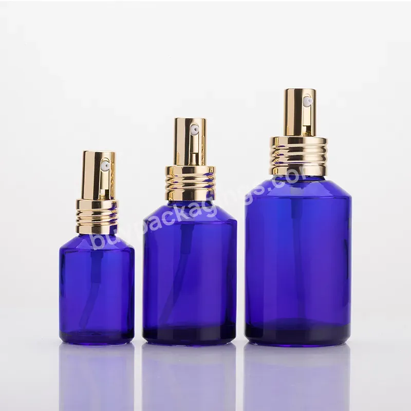 Wholesale 15ml30ml60ml100ml Oblique Shoulder Blue Round Lotion Glass Bottle For Cosmetic