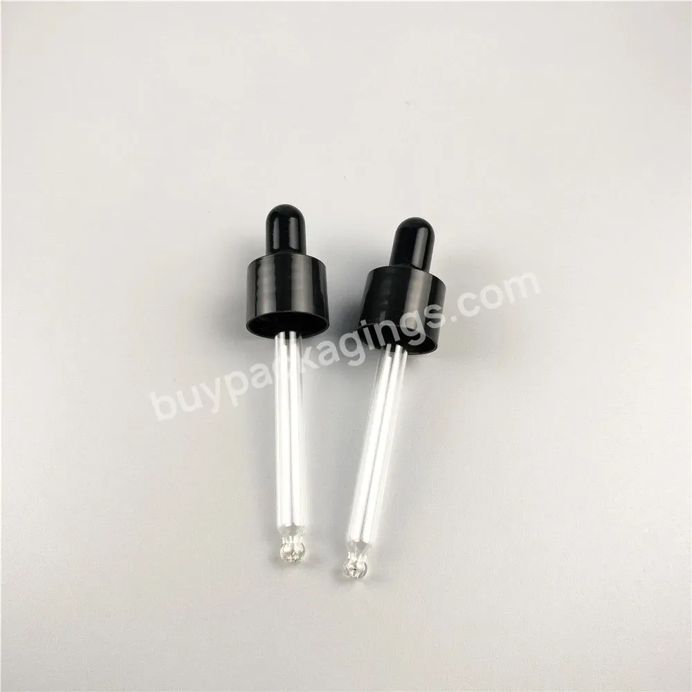 Wholesale 18/410 20/410 Elegant Black Smooth Rubber Head Plastic Cap Glass Dropper Pipettes