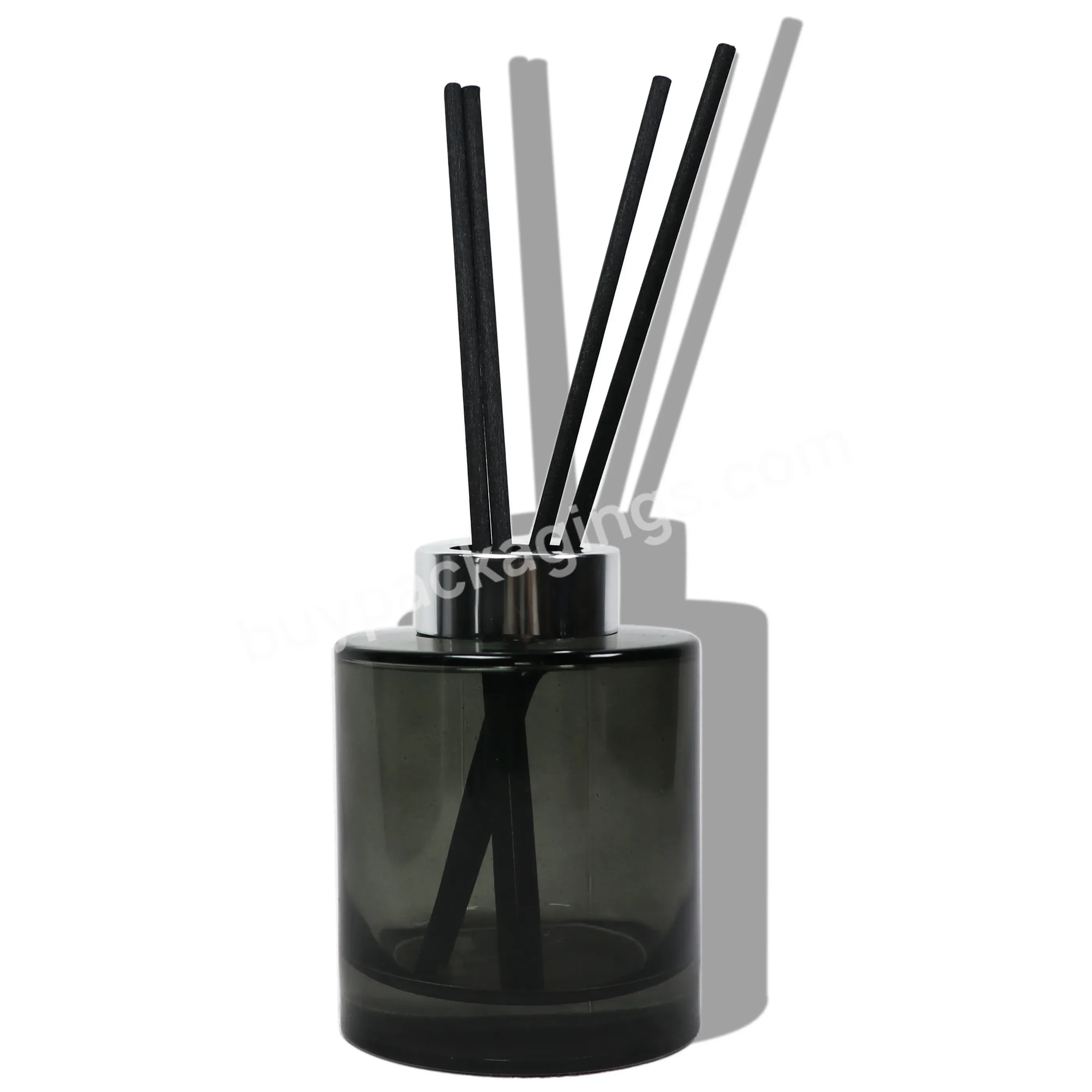 Wholesale 200ml Empty Luxury Round Semi-transparent Black Perfume Reed Glass Diffuser Bottle With Cap