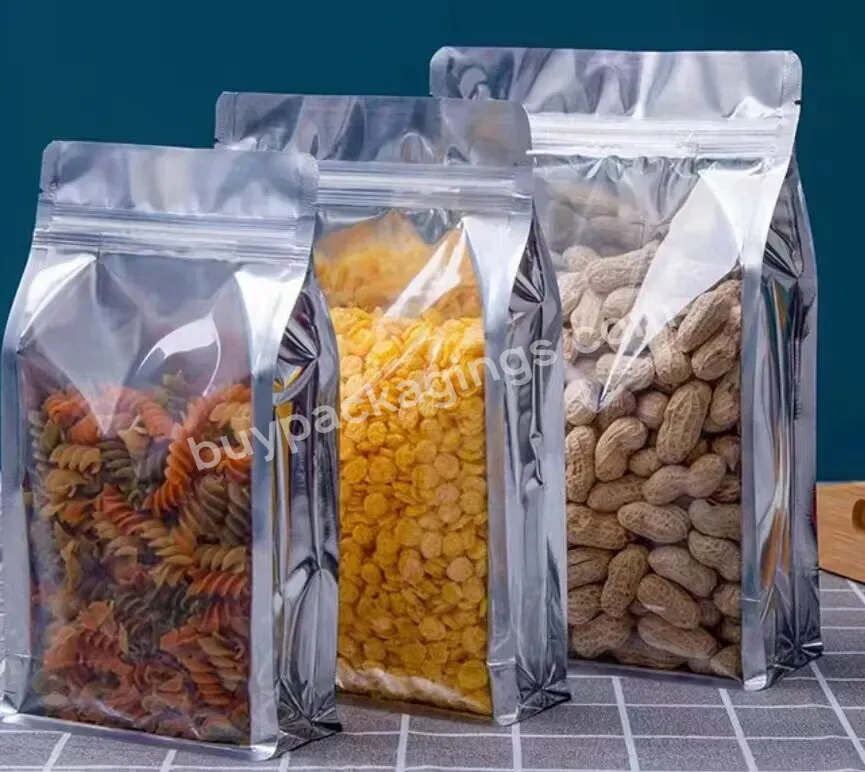 Wholesale 250g 500g Custom Clear Plastic Packaging Biodegradable Snack Nut Ziklock Zipper Square Flat Bottom Bags Pouch