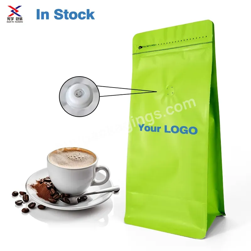 Wholesale 250g 500g Flat Bottom Coffee Bags With Valve Snack Food Grade Plastic Packaging Bag