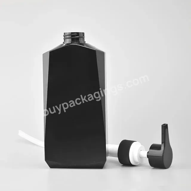 Wholesale 250ml 400ml Unique Black Square Shampoo Shower Gel Bottle With Pump Body Lotion With Lid Degradable Packaging Bottle