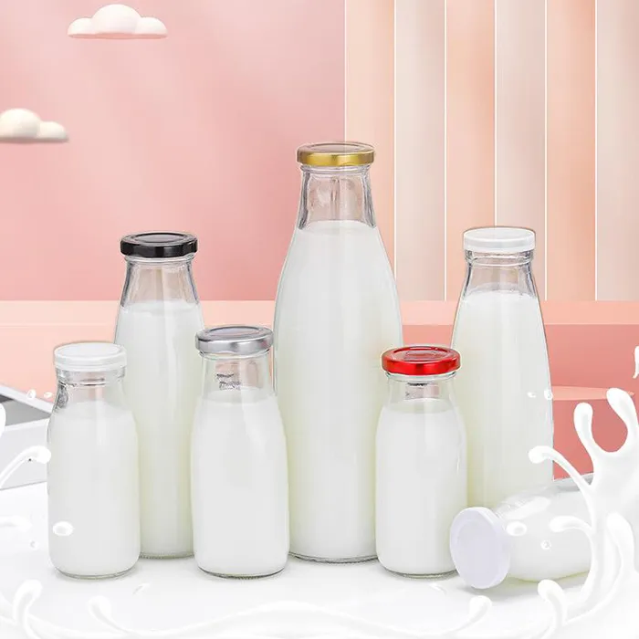 Wholesale 250ML 500ML Round Shape Glass Milk Juice Bottle With Lid