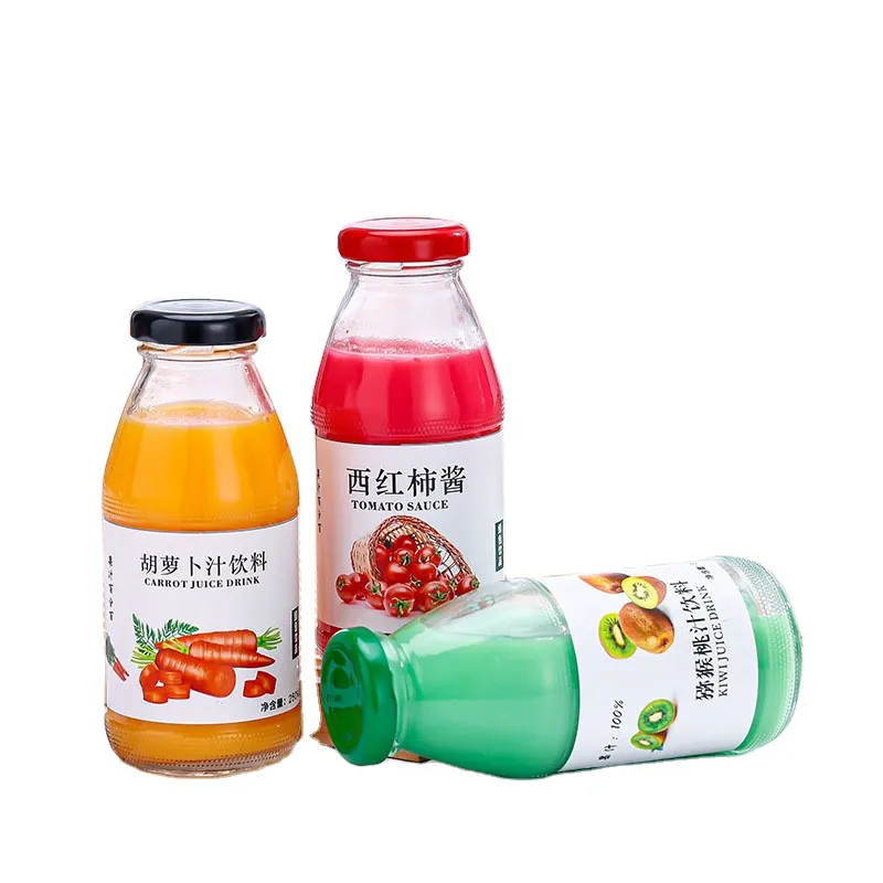 Wholesale 250ml Fruit Vinegar Coffee and Tea Liquid Customized Logo Glass Beverage Bottle with Lid