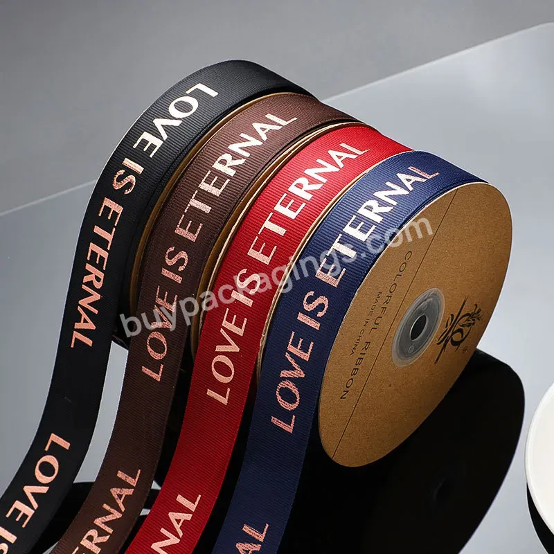 Wholesale 2.5cm*50y Customized Gold Foil Printing Satin Ribbon With Lvoe Is Eternal Printing