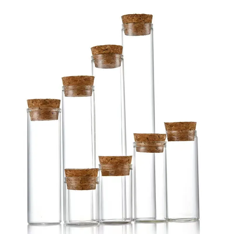 Wholesale 25ml 30ml 55ml Long Neck Round Transparent Small Wishing Glass Bottle With Cork Lid